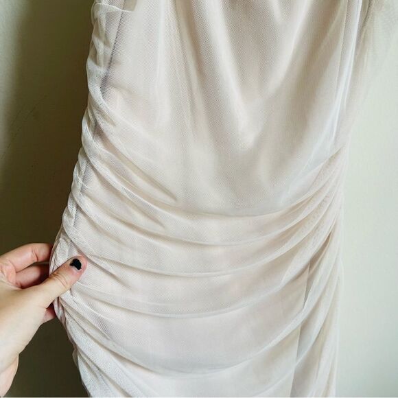 PRETTYLITTLETHING Nude Strappy Mesh Ruched Midaxi Dress Size 10 - Picture 6 of 8